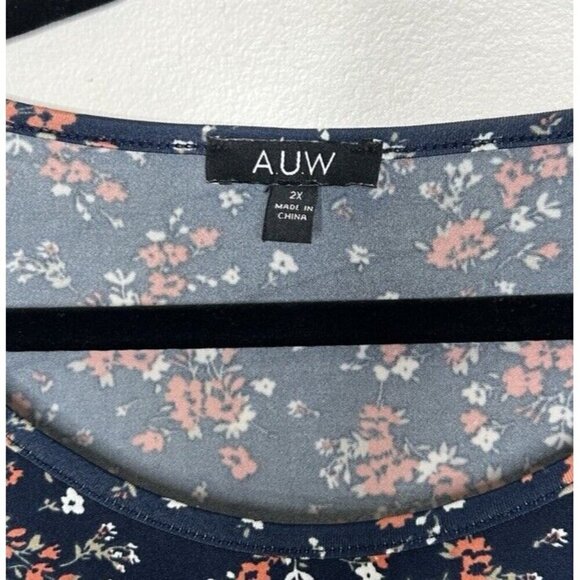 AUW Women’s Plus Blue Orange Floral Short Sleeve Bohemian Blouse Size 2X - Picture 5 of 10